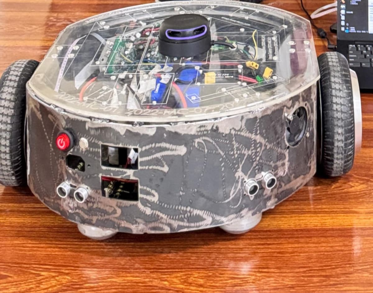 GRACE physical robot base - real hardware with LiDAR, ultrasonic sensors, and hoverboard wheels